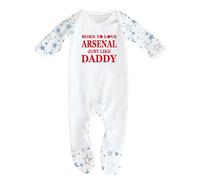 Bebe Dory Arsenal Grenouillère pour bébé - « Born To Love Arsenal Just Like Daddy » - Grenouillère pour bébé 100 % coton peigné doux sur le thème du football pour les fans de football, Blanc/étoiles
