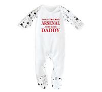 Bebe Dory Born to Love Arsenal Just Like Daddy - Vêtements de nuit 100 % coton, ultra doux, confortable et respirant pour nourrissons et tout-petits, Blanc/étoiles noires, 6-12 mois