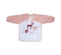 Bavoir à manches longues à motifs animaux - Rose et blanc - L 43 x l 32 cm - Gamme Forêt Magique