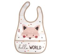 Bébé Douceur - Bavoir renard à scratch avec poche de récupération plastique taupe 45 x 28 cm