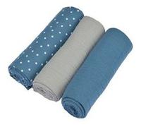 Bébé Douceur - Lot de 3 langes en gaze de coton - Bleu foncé et gris G