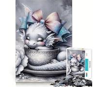Bébé Dragon Mignon endormi dans Une Tasse à thé Puzzle de 1000 pièces pour Adultes Jeu de réflexion et de Partage Découpe de précision Décoration Artistique 38x52cm