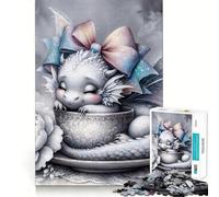 Bébé Dragon Mignon endormi dans Une Tasse, Puzzle de 1000 pièces pour Adolescents, Jeu de logique, léger et Relaxant, découpe précise, Cadeau Classique 38x26cm