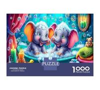 Bébé éléphant à Bath 1000 Pièces Coffret Puzzle Pet Chaud Puzzle Carton Extra-épais - Anti-Stress Voyage, Noël Cadeau 12+, Entraînement Cérébral Sympa 70x50cm/1000pcs