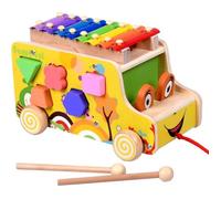 Bebe Enfant Bois Bus Jouet Enfant Jeux Construction Bois Xylophone Bebe 18 Mois avoir Forme Géométrique 8 ton Et Marteau en Bois