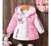 Bébé et fille bébé Mimi chat mignon Princesse Manteau rembourré mi-long avec capuche, ceinture et doublure thermique en tissu moelleux imprimé blocs de couleurs. Automne/Hiver 6-9M,9-12M,12-18M,18-24M