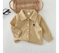 Bébé et tout-petit garçons Style de rue classique Chemise à col polo à manches longues avec boutons, motif à carreaux rouges et blancs et broderie de chevalier. Confortable et respirante, convient aux