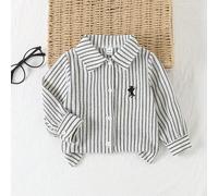 Bébé et tout-petit garçons Style de rue classique Chemise à col polo à manches longues avec boutons, motif à carreaux rouges et blancs et broderie de chevalier. Confortable et respirante, convient aux