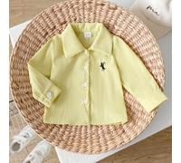 Bébé et tout-petit garçons Style de rue classique Chemise à col polo à manches longues avec boutons, motif à carreaux rouges et blancs et broderie de chevalier. Confortable et respirante, convient aux