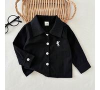 Bébé et tout-petit garçons Style de rue classique Chemise à col polo à manches longues avec boutons, motif à carreaux rouges et blancs et broderie de chevalier. Confortable et respirante, convient pou