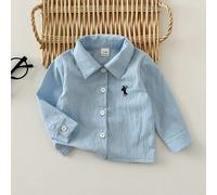 Bébé et tout-petit garçons Style de rue classique Chemise à col polo à manches longues avec boutons, motif à carreaux rouges et blancs et broderie de chevalier. Confortable et respirante, convient aux