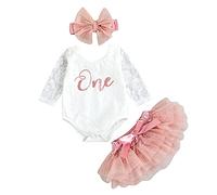 Bébé fille 1er anniversaire Tenue de shooting photo Set de vêtements d'anniversaire 3pcs Body manches longues/courtes+tutu princesse jupe+headband1er anniversaire Tenue 3 pièces Photographie Set