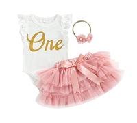 Bébé fille 1er anniversaire Tenue de shooting photo Set de vêtements d'anniversaire 3pcs Body manches longues/courtes+tutu princesse jupe+headband1er anniversaire Tenue 3 pièces Photographie Set