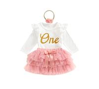 Bébé fille 1er anniversaire Tenue de shooting photo Set de vêtements d'anniversaire 3pcs Body manches longues/courtes+tutu princesse jupe+headband1er anniversaire Tenue 3 pièces Photographie Set