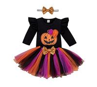 Bébé Fille 1ère Premier Tenue d'halloween Citrouille Body Barboteuse à Manches Longues Jupe Tutu avec Bandeau 1 an Fête Vêtements Premier Anniversaire Costume Cosplay Photographie Noir 3-6 Mois
