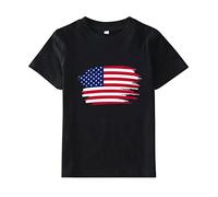 Bébé Fille 4 Juillet Manches Courtes Journée de l'Indépendance T-shirt Drapeau Américain Hauts Bébé Garçon Chemise 80, Noir , 4 ans