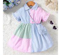 Bébé Fille À Rayures À Blocs De Couleurs Manches Évasées Robe Chemise Avec Accessoire Sac 6-9M,9-12M,12-18M,18-24M,2-3YBlocs de couleur,RayéTissu tissé