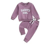 Bébé fille lettres de broderie tenue d'automne Mama's/Daddy's Girl ensemble de broderie 2 pièces à manches longues Lettres Sport Survêtement Jogging Maman's/ Fille Sweat-shirt+Pantalon élastique