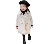 Bébé fille manteau fixe élégant col cranté veste double boutonnage manteau laine trench vêtements d'extérieur chemisier velours, beige, 1-2 ans