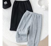 Bébé fille Pantalon tricoté élastique à la taille, couleur unie, 2 paquets, convient à l'automne et l'hiver, achetez-en un, obtenez-en un gratuit. Pantalon de survêtement 2 paquets, couleur unie gris 