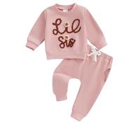 Bébé Fille Sœur Matching Automne Outfit Bébé Fille LIL/BIG Sister Impression Sweatshirt Pantalon Set Manches Longues Broderie Lettres Ensemble de Sport Jogging Big/Little Sister Sweatshirt+Pantalon