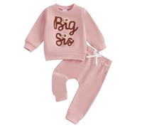 Bébé Fille Sœur Matching Automne Outfit Bébé Fille LIL/BIG Sister Impression Sweatshirt Pantalon Set Manches Longues Broderie Lettres Ensemble de Sport Jogging Big/Little Sister Sweatshirt+Pantalon