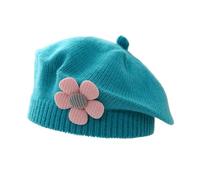 Bébé Fille Tricoté Béret avec Fleur Hiver Classique Vintage Artiste Chapeau pour 3 mois à 4 ans Enfants Doux et Confortable Béret Laine Couleur Unie Bonnet Chaud pour Activités Outdoor, Promenades
