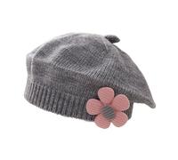 Bébé Fille Tricoté Béret avec Fleur Hiver Classique Vintage Artiste Chapeau pour 3 mois à 4 ans Enfants Doux et Confortable Béret Laine Couleur Unie Bonnet Chaud pour Activités Outdoor, Promenades