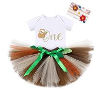 Bébé Filles 1er Anniversaire Tutu Set Paresse Tenues Barboteuse à Manches Courtes Jupe Tutu en Tulle avec Bandeau Vêtements de 1 An Fête Cérémonie Photographie Costume Paresse 9-12 Mois