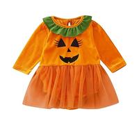 Bébé filles à manches longues Halloween dessin animé imprime barboteuse nouveau-né body robe en Bodys Naissance (Orange, 12-18 Months)