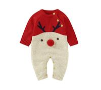 BéBé Filles Barboteuse à Manches Longues Combinaison Pulls TricotéS Renne Tenue Automne Hiver VêTements DéContractéS