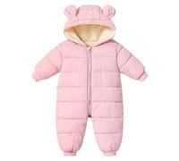 Bébé Filles Garçons Combinaison de Ski Hiver Manteau Nouveau-Né Épais Fermeture éclair Barboteuse Bébé Coupe-Vent Capuche Polaire Vêtements D'Extérieur Rose 9-12 Mois