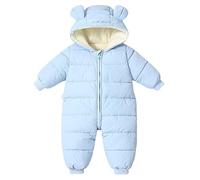 Bébé Filles Garçons Combinaison de Ski Hiver Manteau Nouveau-Né Épais Fermeture éclair Barboteuse Bébé Coupe-Vent Capuche Polaire Vêtements D'Extérieur Bleu 6-9 Mois