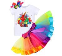 Bébé Filles Mon 1er/2ème/3ème/4ème/5ème Anniversaire Tenue Arc-en-Ciel Barboteuse Body/T-Shirt Jupe Tutu Tulle Bandeau 3 pièces Gâteau Smash Photoshoot Ensemble Vêtement Arc-en-Ciel - 4ème 4 Ans