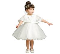Bébé Filles Robes de Baptême avec Cape en Dentelle Bébé Fleur Tutu Robe pour Enfants Princesse Mariage Bal de Fin D'année Blanc 18-24 mois