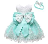 Bébé Filles Robes de Baptême en Dentelle Robe Nœud Papillon Princesse Fête Robe avec Bandeau Enfant en Bas âge Fille Formelle Mariage Anniversaire Bal de Promo Robes pour Enfants Rose 1-2 Ans n40