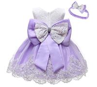 Bébé Filles Robes de Baptême en Dentelle Robe Nœud Papillon Princesse Fête Robe avec Bandeau Enfant en Bas âge Fille Formelle Mariage Anniversaire Bal de Promo Robes pour Enfants Rose 1-2 Ans n40