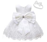 Bébé Filles Robes de Baptême en Dentelle Robe Nœud Papillon Princesse Fête Robe avec Bandeau Enfant en Bas âge Fille Formelle Mariage Anniversaire Bal de Promo Robes pour Enfants Rose 1-2 Ans n40