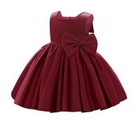Bébé Filles Sans Manches Satin Bowknot Princesse Robe De Fête D'anniversaire Enfants Prom Formelle Fleur Fille Robe de Soirée Mariage Première Communion Cérémonie Robe De Bal Vin rouge 18-24 mois