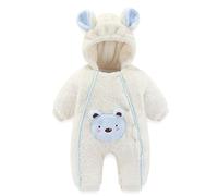 Bébé Flanelle Barboteuse Tenues Hiver Ours Capuche Combinaison avec Double Bouton Pression Bébé Garçons Filles Une Pièce Pyjama Manteau Blanc 9-12 Mois