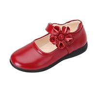 Bébé Fleur en Cuir Simple Doux Chaussures de Danse Fille Chaussures Enfant Princesse Bébé Chaussures Enfants Chaussons 21, rouge, 35 Big kid