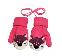 Bébé Gants Tricoté Hiver pour Enfant 1 à 4 ans Renard Moufles Epais Chaud avec Doublure Polaire Garçon Fille Gant d'hiver Chaud Moufles Ski Neige Gant avec Ficelle pour Enfant Cadeau de Noël