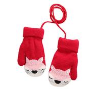 Bébé Gants Tricoté Hiver pour Enfant 1 à 4 ans Renard Moufles Epais Chaud avec Doublure Polaire Garçon Fille Gant d'hiver Chaud Moufles Ski Neige Gant avec Ficelle pour Enfant Cadeau de Noël