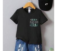 Bébé garçon Décontracté Mignon Drôle Espiègle "Dans mon ère de mauvais enfant" et T-shirt à manches courtes col rond imprimé de crâne, été 6-9M,9-12M,12-18M,18-24M,2-3YLettresÉtoffe