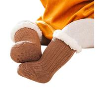 Bébé garçon Fille Solide Cheville Crew Chaussettes avec poignées Enfant en Bas âge Enfants Unisexe Polaire doublé Chaud épais Coton Chaussettes Chaussettes Garçon 7 Ans (Coffee, 1-3 Years)