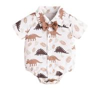 Bébé Garçon Manches Courtes Dessin Animé Dinosaures Imprimés Barboteuse Nouveau-né Body Gentleman Vêtements New Born Baby Boy, café, 3-6 mois