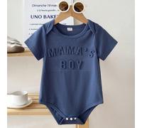 Bébé garçon nourrisson tout-petit 0-3 ans d'été bleu décontracté travail coton tricoté manches courtes barboteuse amusante slogan 3D "MAMA'S BOY" body tenues 6-9M,9-12M,12-18M,18-24M,1-3M,3-6Mgraphiqu