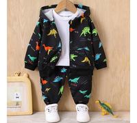 Bébé Garçon Sweat-Shirt À Capuche Zippé Imprimé Dinosaure & Pantalon De Survêtement 6-9M,9-12M,12-18M,18-24M,2-3YDinosauresTissu tricoté