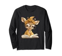 Bébé Girafe Livre Ouvert Lecture Animal Lover Graphic Portrait Manche Longue
