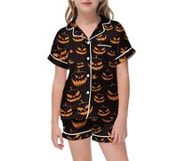 Bebe Halloween Deguisement,Pyjama d'halloween pour Filles Ensemble Confortable Haut à Manches Courtes avec Short et Poches vêtements Nocturnes adorables pour Enfants (Black, 12-13 Years)